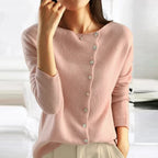 Women's asymmetric sweater with button detail