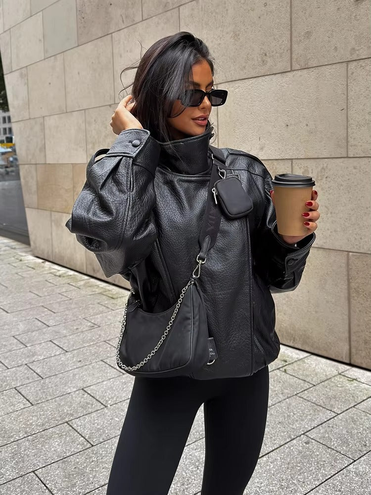 Women's asymmetric zip jacket with collar