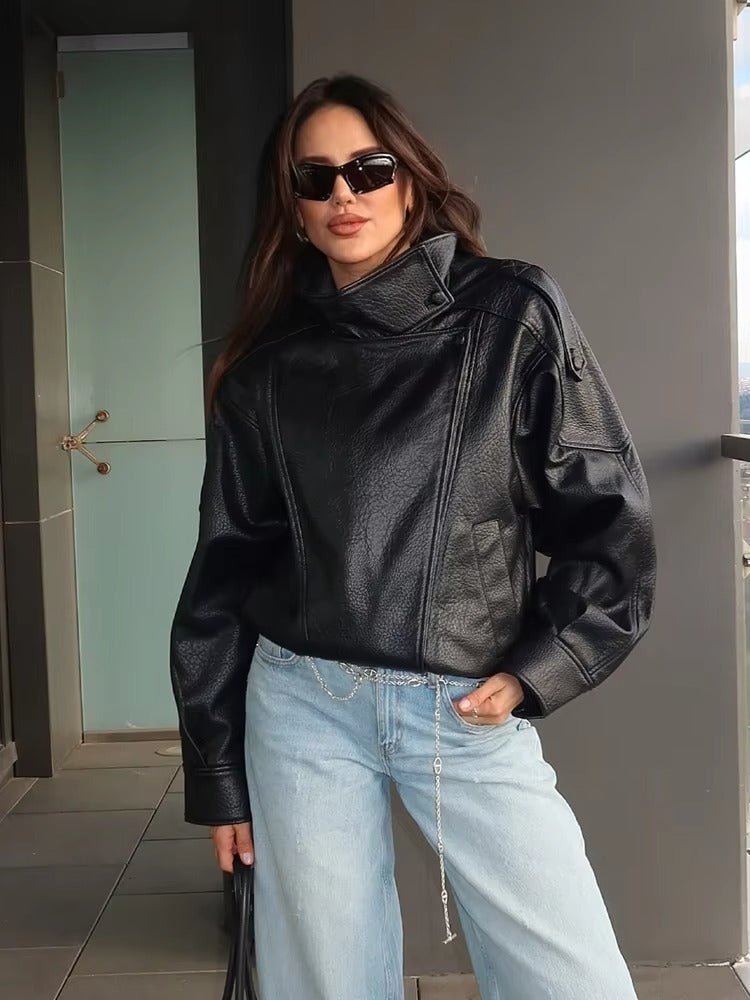 Women's asymmetric zip jacket with collar