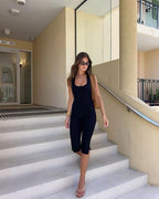 Women's backless halter neck capri jumpsuit