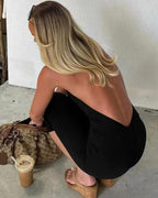 Women's backless halter neck capri jumpsuit