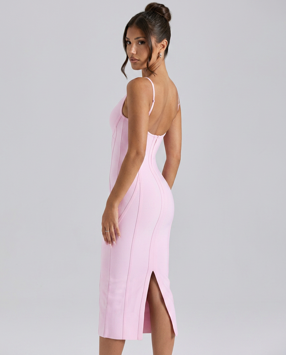 Women's bandage midi dress with contoured panels