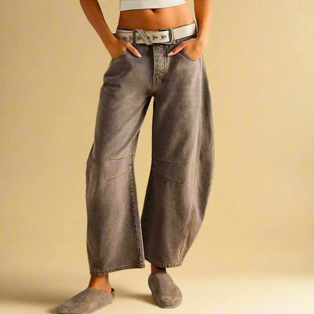 Women's barrel-leg cropped wide-leg jeans