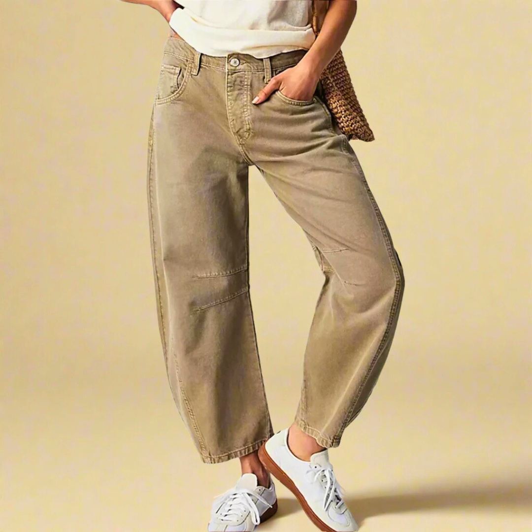 Women's barrel-leg cropped wide-leg jeans