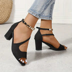Women's block heel sandals with ankle strap