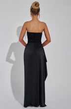 Women's beaded corset strapless maxi cocktail dress