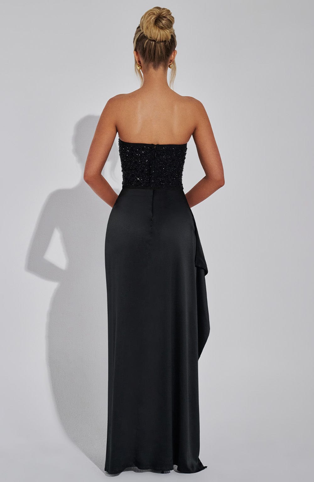 Women's beaded corset strapless maxi cocktail dress