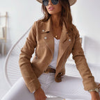 Women's biker jacket with asymmetric zip fastening