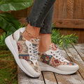Women's boho wedge sneakers with lace-up front