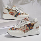 Women's boho wedge sneakers with lace-up front