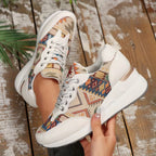 Women's boho wedge sneakers with lace-up front