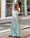 Women's boho floral tiered maxi skirt