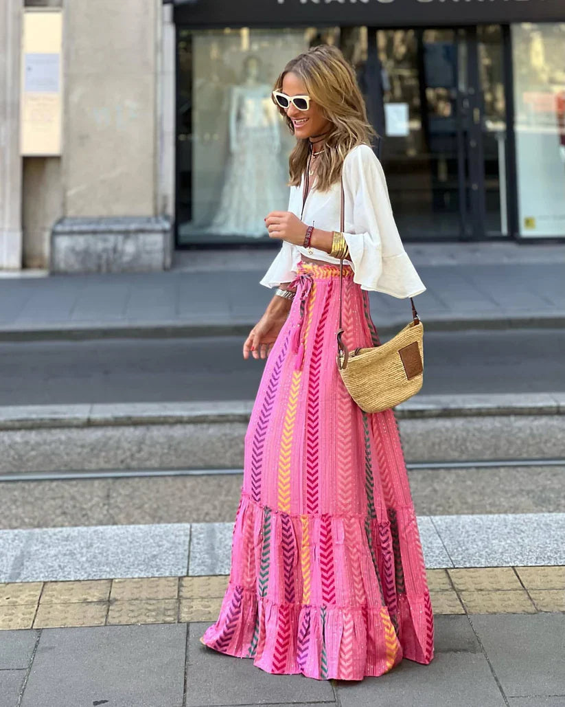 Women's boho floral tiered maxi skirt