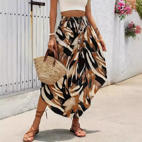 Women's boho midi skirt with lace-up waist detail