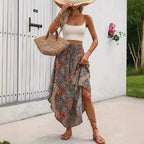 Women's boho midi skirt with lace-up waist detail