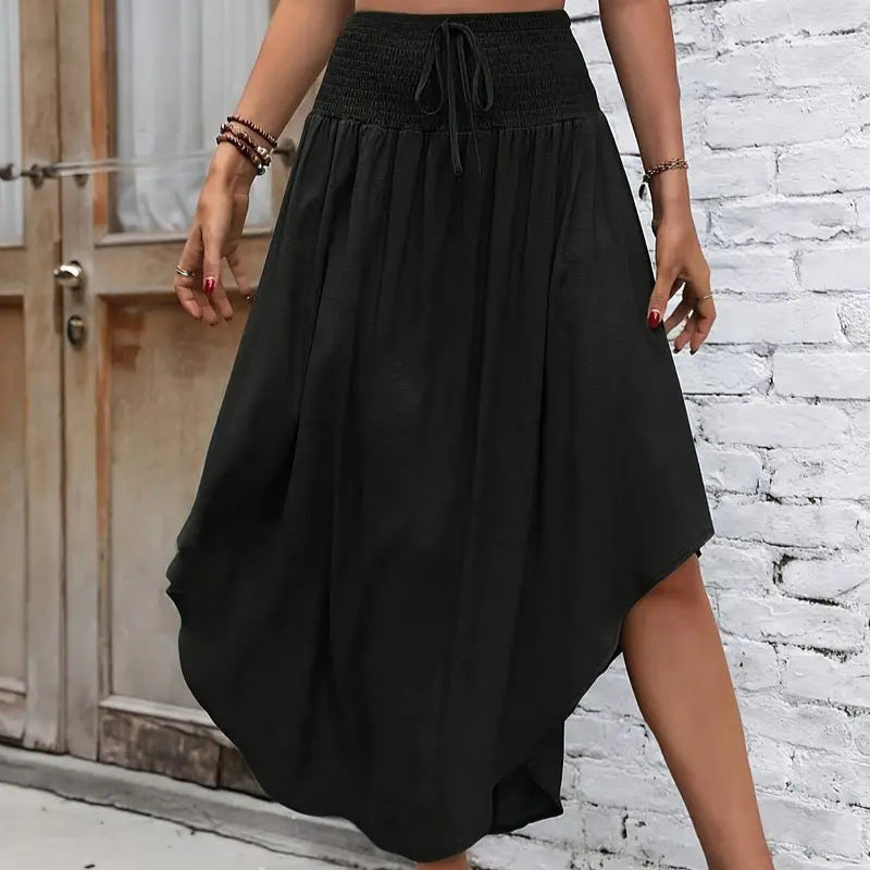 Women's boho midi skirt with lace-up waist detail
