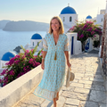 Women's boho print maxi summer dress with pockets