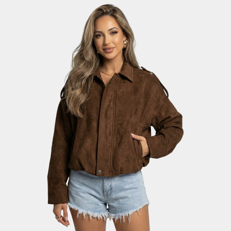 Women's bomber jacket with zip fastening and ribbed trims