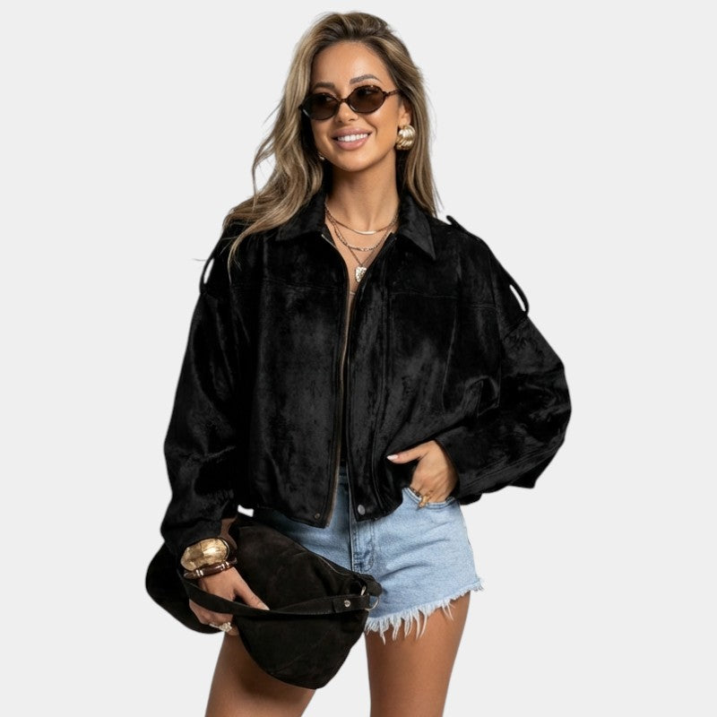 Women's bomber jacket with zip fastening and ribbed trims