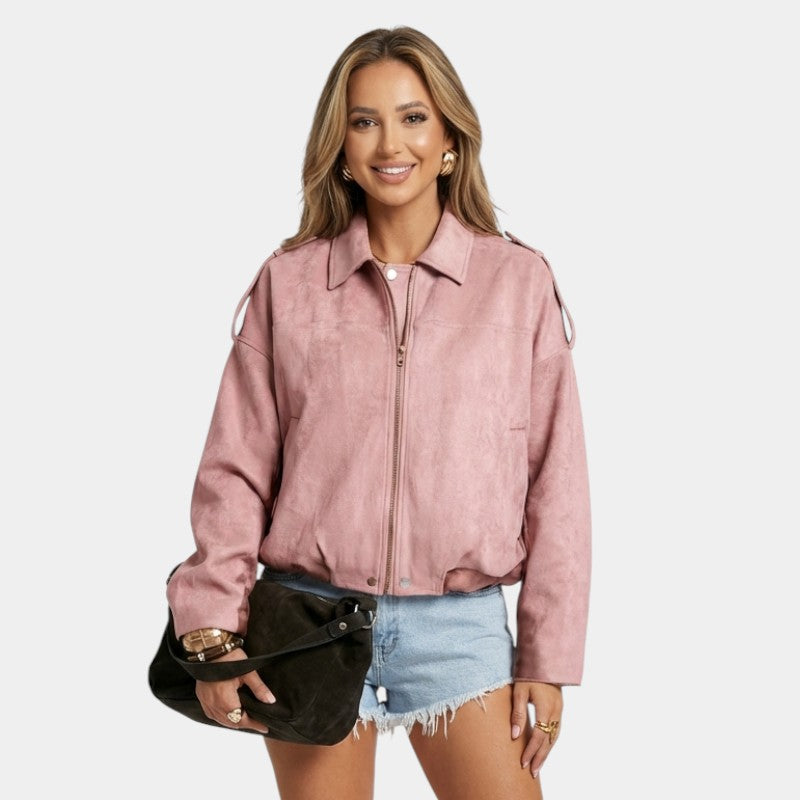 Women's bomber jacket with zip fastening and ribbed trims