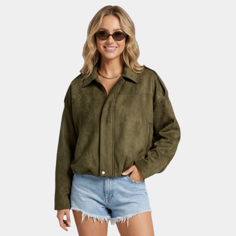 Women's bomber jacket with zip fastening and ribbed trims