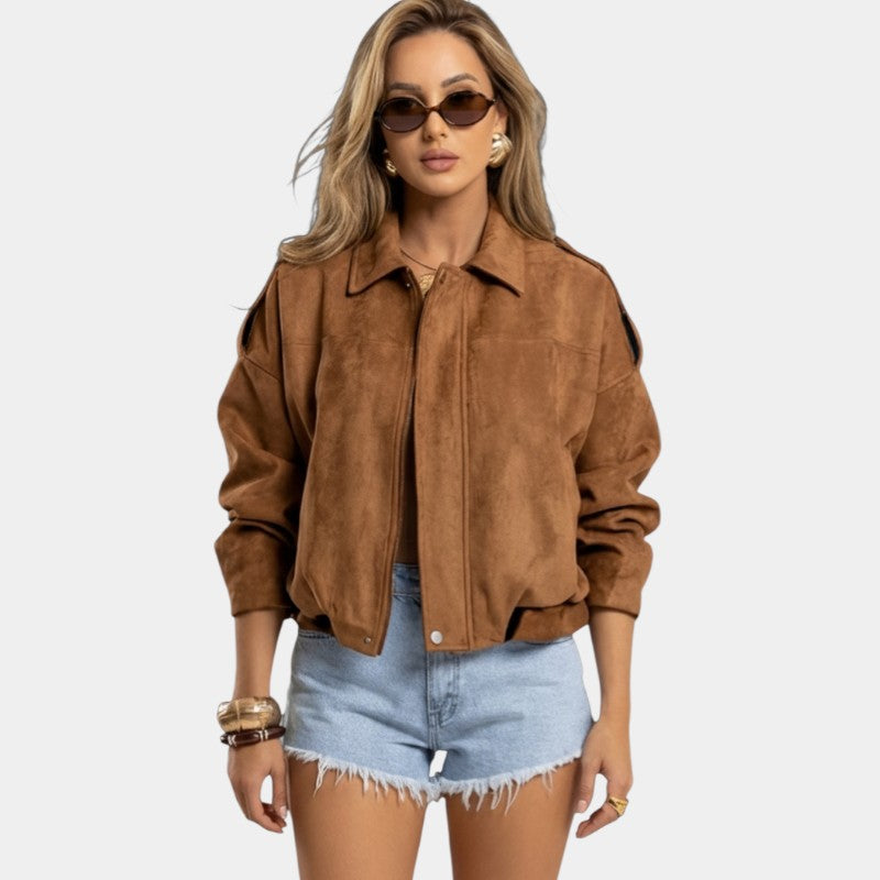 Women's bomber jacket with zip fastening and ribbed trims
