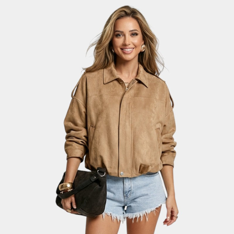 Women's bomber jacket with zip fastening and ribbed trims