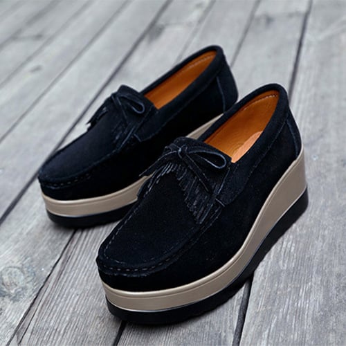 Women's bow and tassel slip-on platform shoes