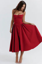 Women's bustier midi summer dress with full skirt