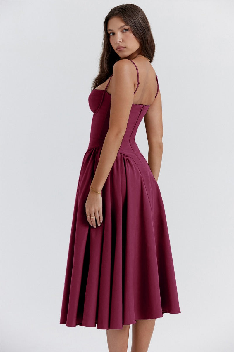 Women's bustier midi summer dress with full skirt