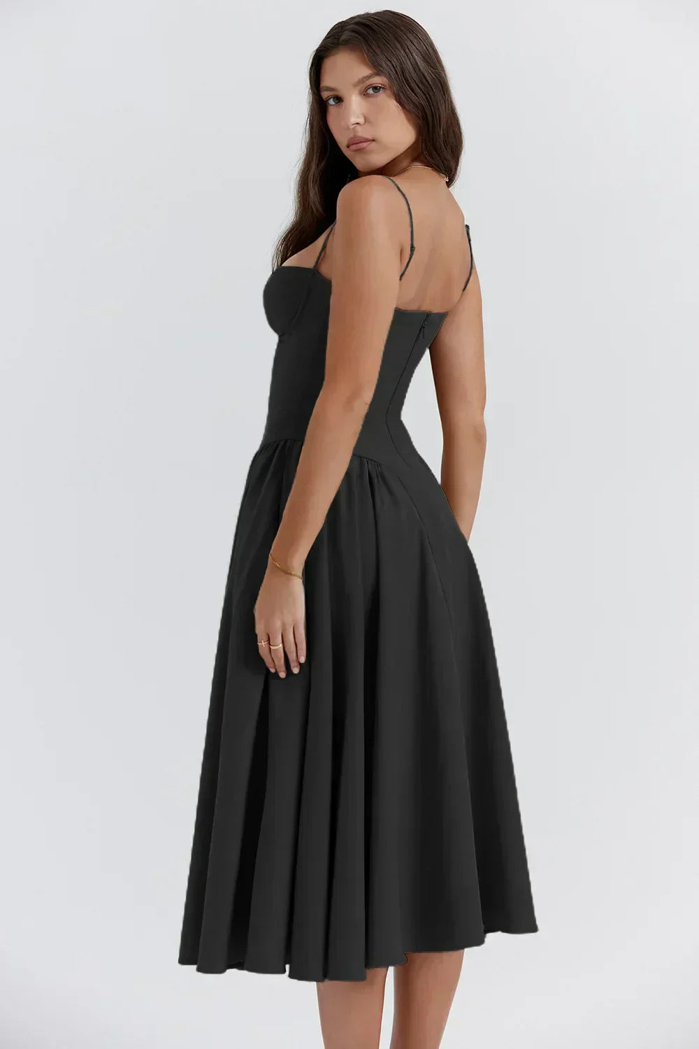 Women's bustier midi summer dress with full skirt