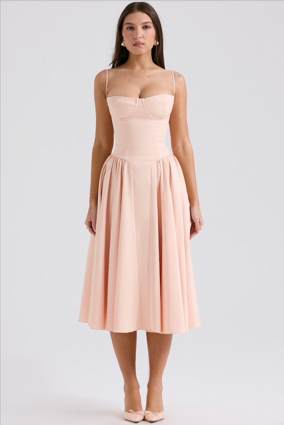 Women's bustier midi summer dress with full skirt