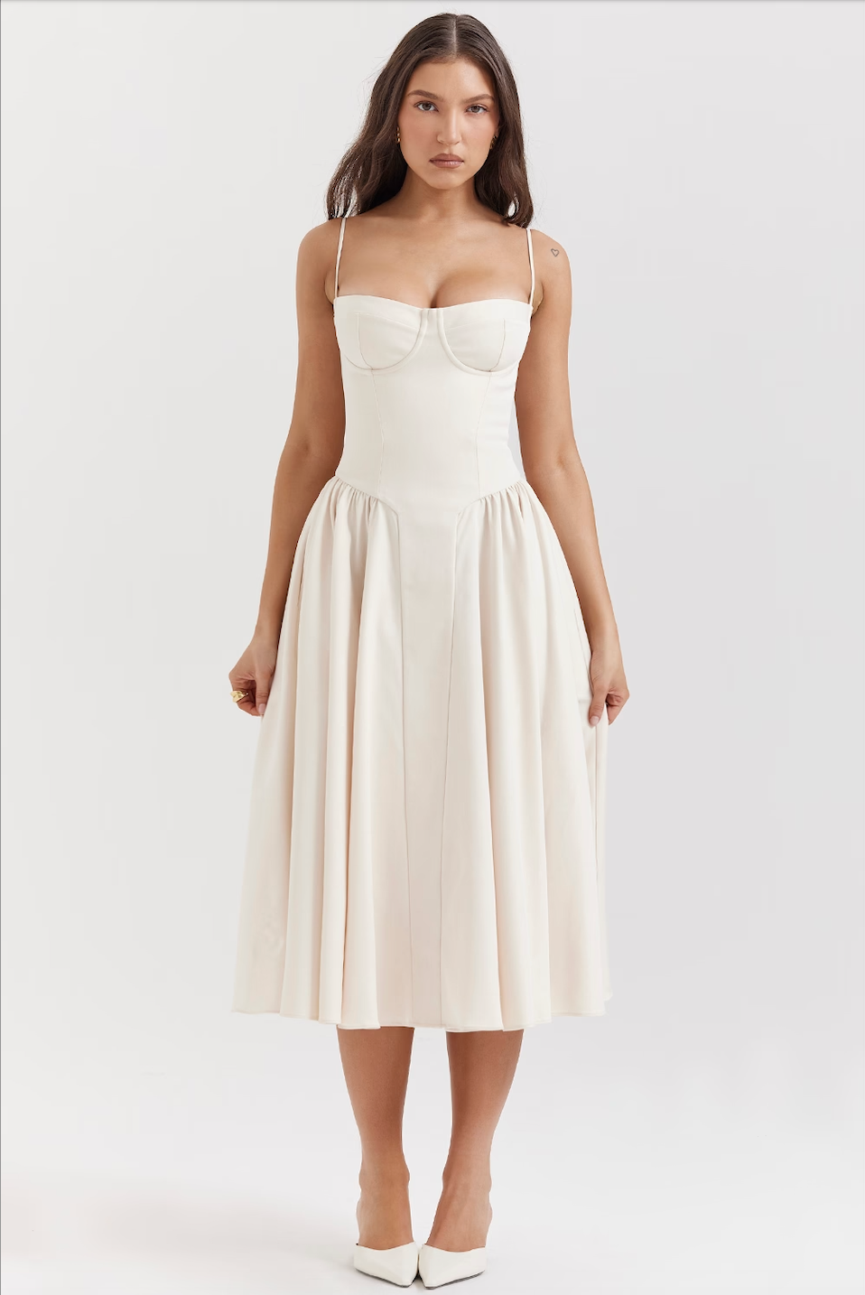 Women's bustier midi summer dress with full skirt
