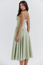 Women's bustier midi summer dress with full skirt