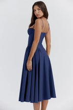 Women's bustier midi summer dress with full skirt