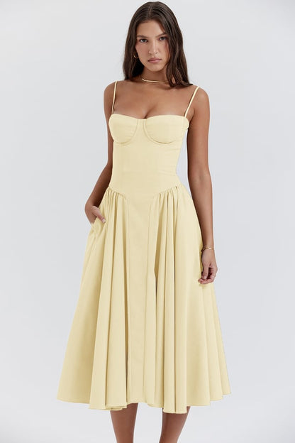 Women's bustier midi summer dress with full skirt