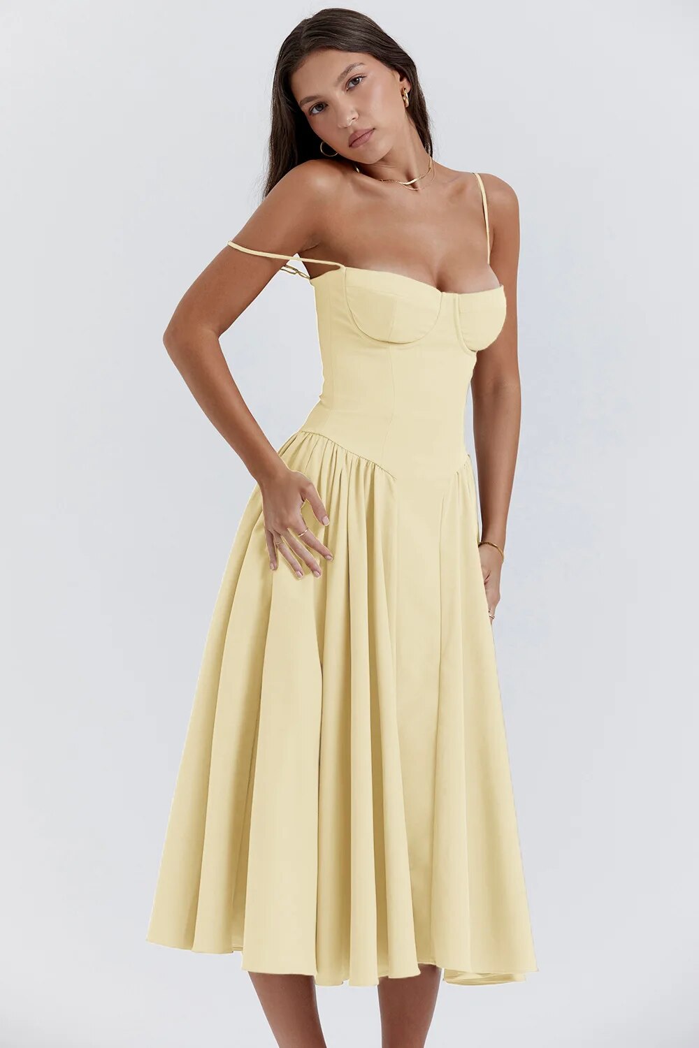 Women's bustier midi summer dress with full skirt