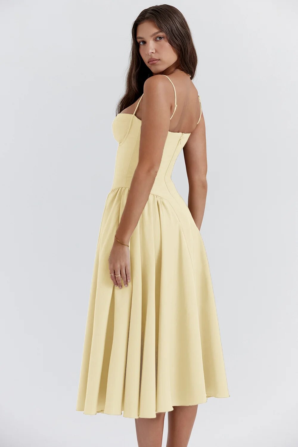 Women's bustier midi summer dress with full skirt