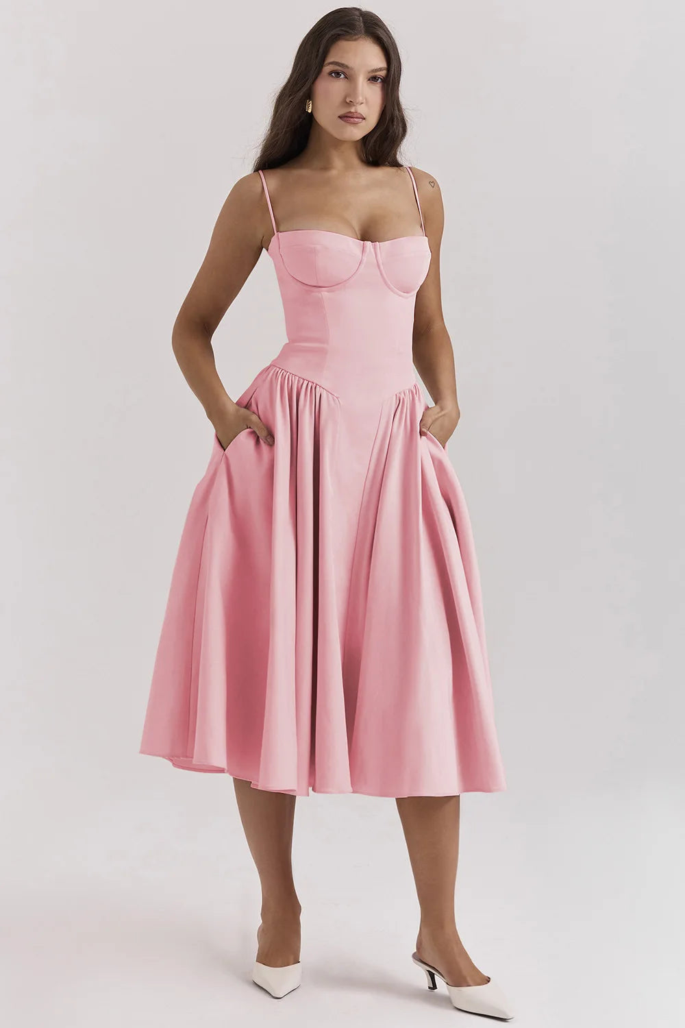 Women's bustier midi summer dress with full skirt