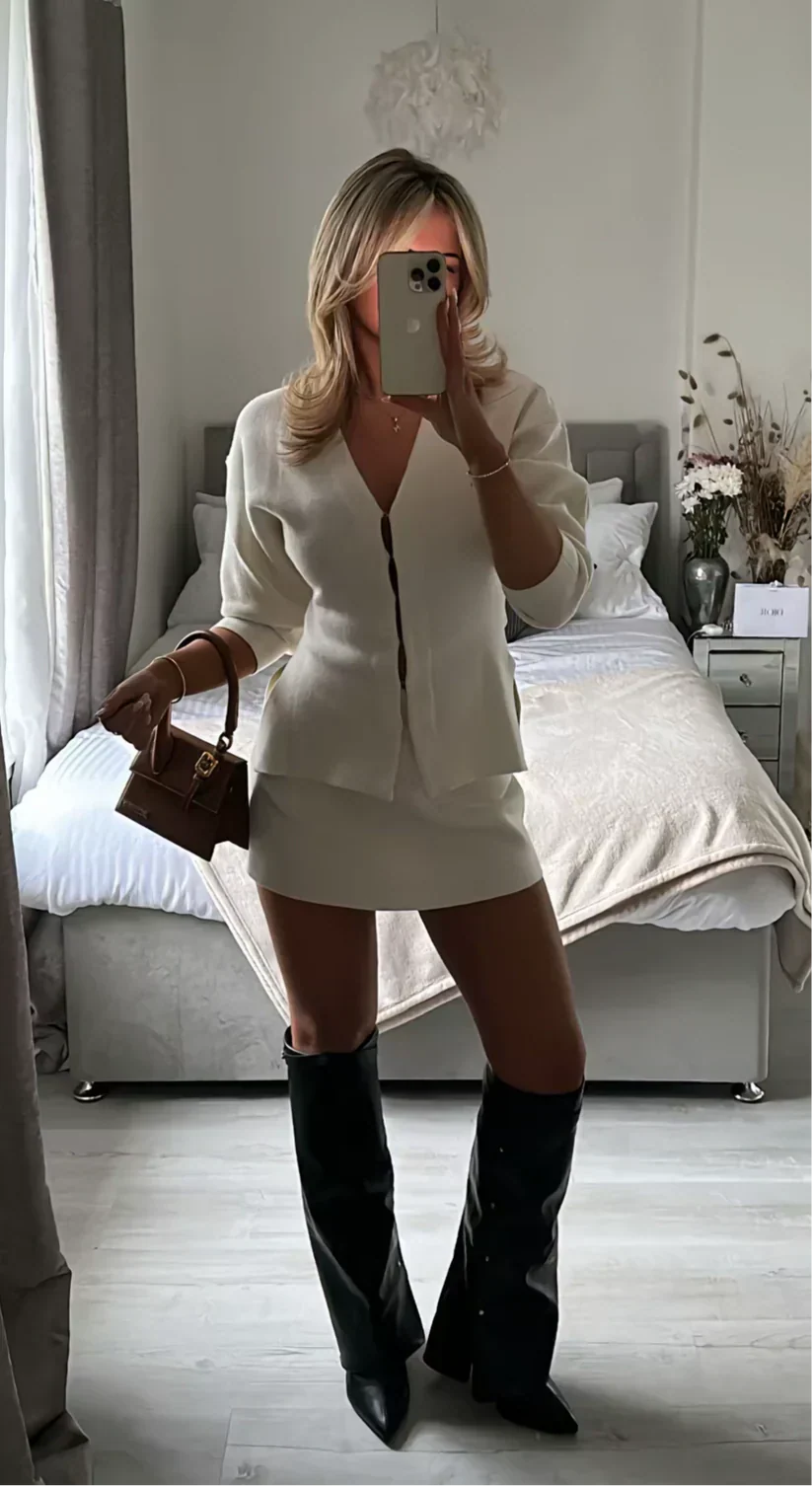 Women's long sleeve crop jacket and mini skirt set