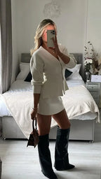 Women's long sleeve crop jacket and mini skirt set