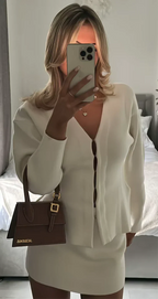 Women's long sleeve crop jacket and mini skirt set
