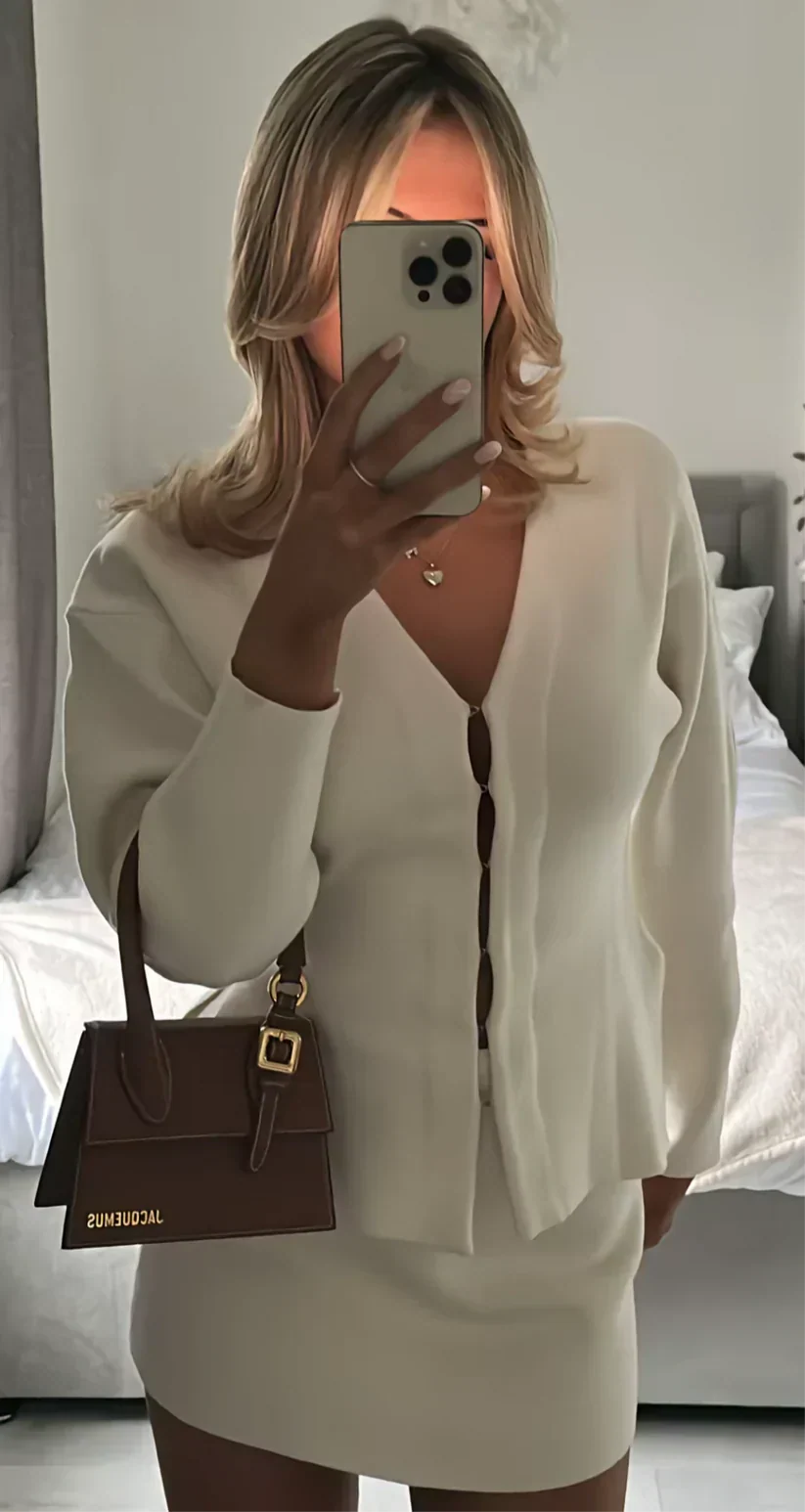 Women's long sleeve crop jacket and mini skirt set