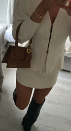Women's long sleeve crop jacket and mini skirt set