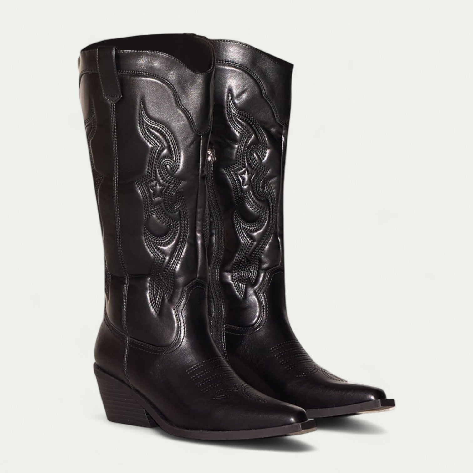 Women's calf-high western boots with pointed toe