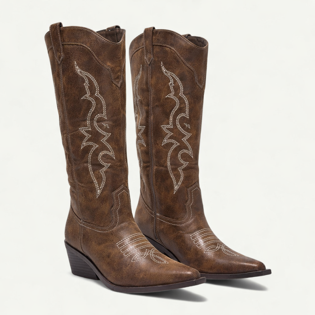 Women's calf-high western boots with pointed toe