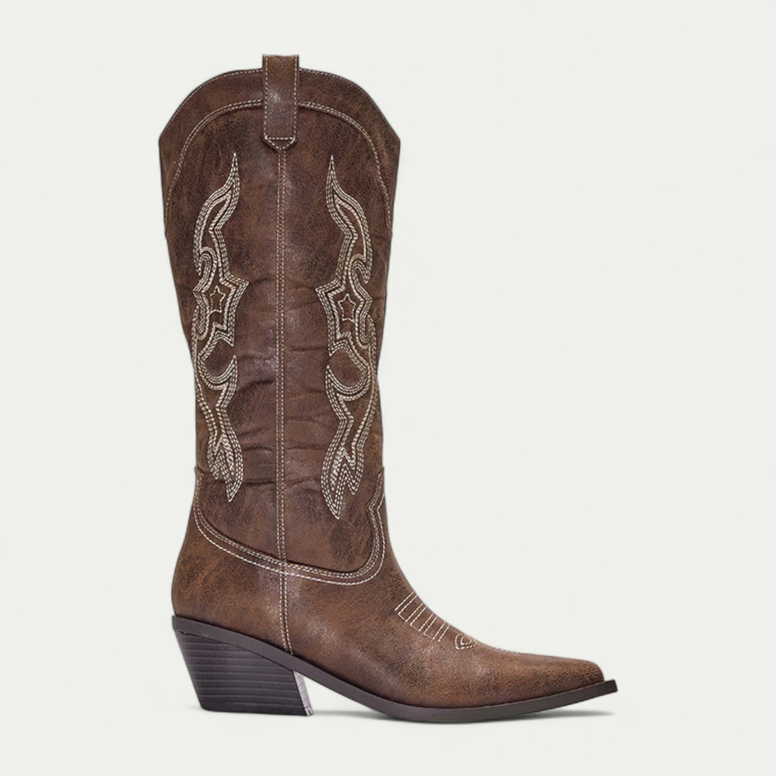 Women's calf-high western boots with pointed toe