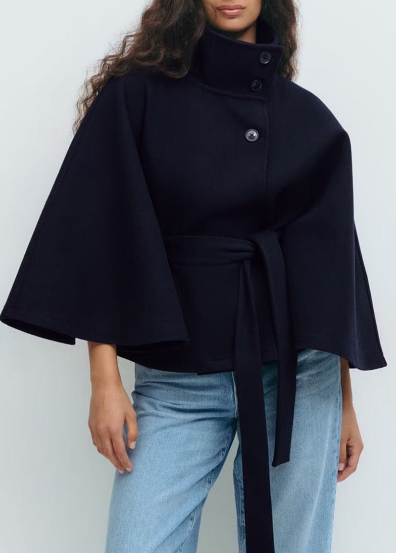Women's cape coat with open front and arm openings