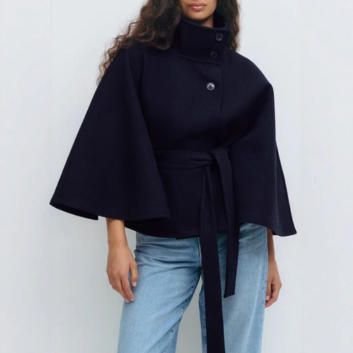 Women's cape coat with open front and arm openings