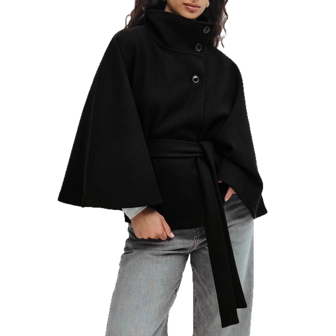Women's cape coat with open front and arm openings